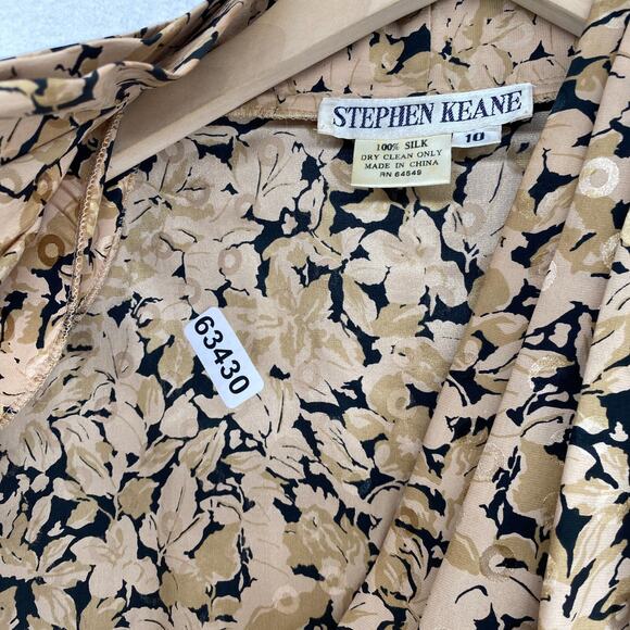 STEPHEN KEANE Blouse 10 Pleated Silk V-neck Floral Long Sleeve VTG Beige - Picture 11 of 11